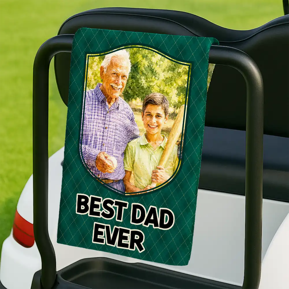 Gift For Husband,Gift For Yourself,Gift For Men,Gift For Father,Sport Dad,Dad's Hobby,Grandpa's Hobby,Golf,Non-Eng,Photo - Watercolor (with BG),Playful - Custom Photo Watercolor Painting Best Daddy By Par I Love You Grandpa - Personalized Golf Towel