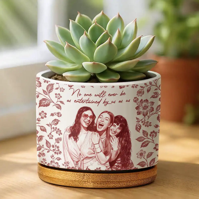 Art Design,Gift For Bestie,Photo - Porcelain Art Style,Happy - Custom Photo Single-Color Watercolor A True Friendship Is A Journey Without An End - Personalized Plant Pot