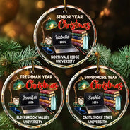 Christmas, Custom Text, Happy, Top Market - Christmas Keepsake Gift For College Student - Personalized Freshman Sophomore Year Circle Glass Ornament