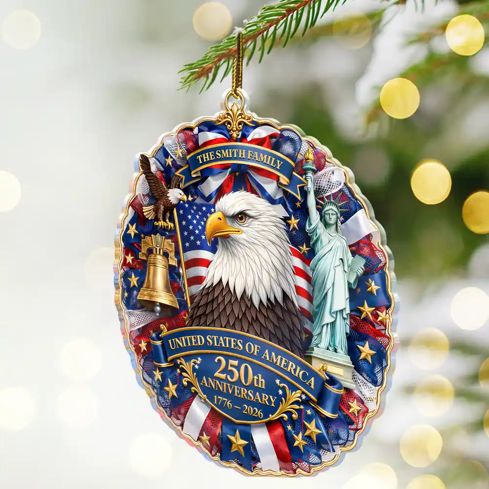 Independence Day, America 250th, Christmas, Proud, Family, Custom Text - Christmas America We Celebrate 250th Anniversary - Personalized Custom Shaped Acrylic Ornament