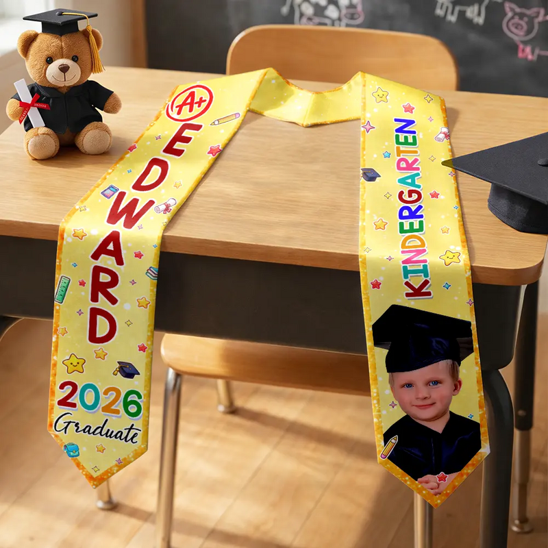 Graduation,Gift For Grandkids,Gift For Kids,Happy - Custom Photo Cute Graduation Kid Kindergarten Preschool - Personalized Kid Graduation Stole