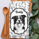 Happy, Dog Lovers, Pet Lovers, Cat Lovers - Custom Photo Pencil Sketch Dog Cat Pet Portrait Toile - Personalized Kitchen Towel
