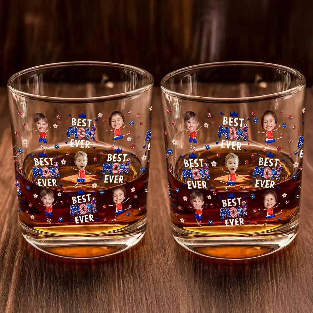 Gift For Father,Gift For Grandpa,Independence Day,Gift For Mother,Gift For Grandma,Photo,Icon,Humorous - Custom Photo Stars & Stripes Best Mom Dad Grandma Grandpa Ever - Personalized Whiskey Glass