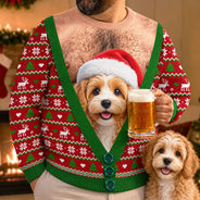 Adorable,Art Design,Christmas,Custom Photo,Gift For Father,Pet Dad,Pet Lovers,Photo - Christmas Accessories 3D Cartoon Pet,Top Market - Christmas Gag Gift For Pet Dad - Personalized Custom Photo Pet Face Hairy Chest Abs Body Unisex Ugly Sweater