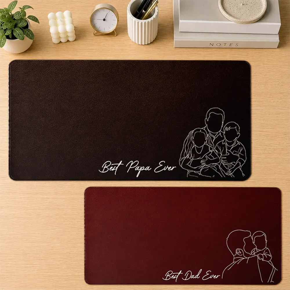 Dad - Children,Cat Dad,Dog Dad,Pet Dad,Gift For Father,Gift For Grandpa,Non-Eng,Photo - Faceless Portrait,Sentimental - Custom Photo Faceless Portrait Best Dad Papa Ever We Love You - Personalized Leather Desk Mat