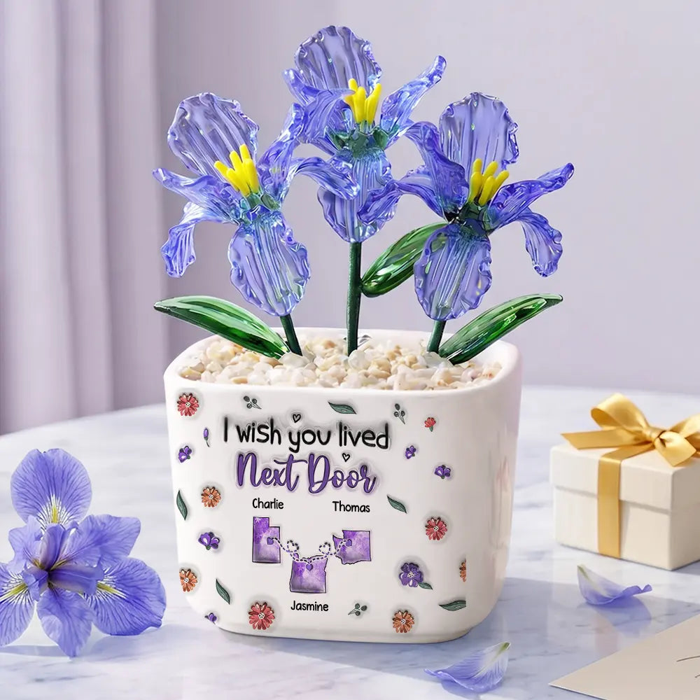 Top Market,Sentimental,Gift For Bestie,Long Distance,Icon - I Wish We Lived Closer Long Distance - Personalized Glass Flower Plant Pot