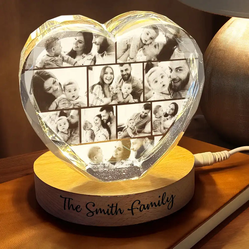 Family,Gift For Couples,Parents,Gift For Grandparents,Gift For Bestie,Pet Lovers,Love - Custom Photo Family Couple Bestie Pet - Personalized Crystal Heart Shaped Lamp