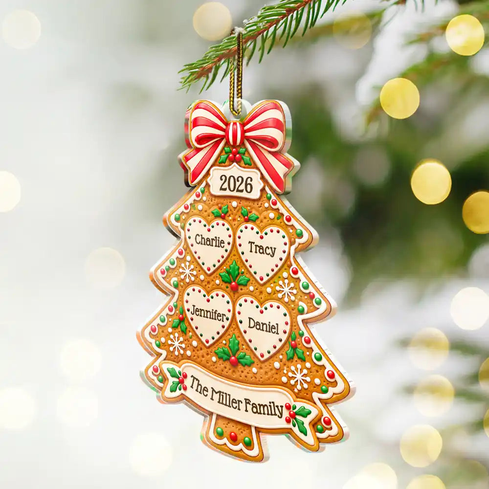 Christmas,Family,Happy,Icon - Christmas Gift For Family - Personalized Gingerbread Tree Names Acrylic Ornament