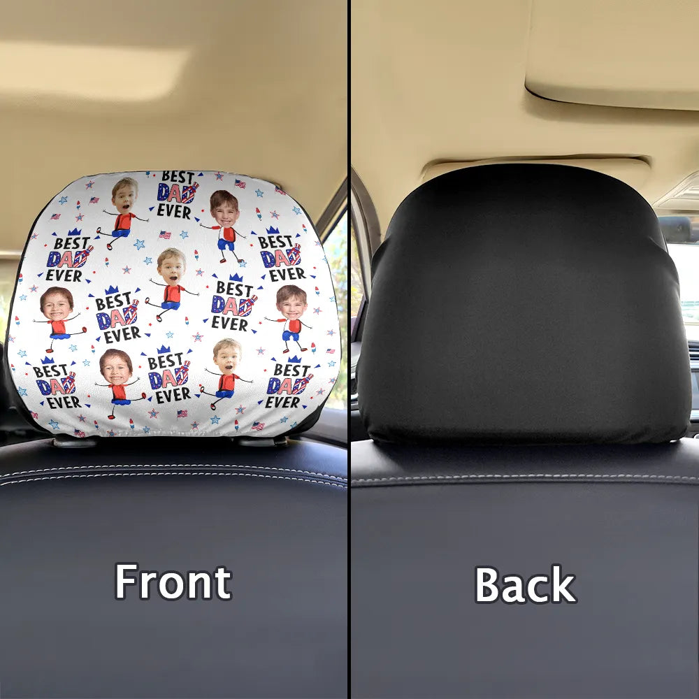 Gift For Father,Gift For Grandpa,Independence Day,Gift For Mother,Gift For Grandma,Photo,Icon,Humorous - Custom Photo Stars & Stripes Best Mom Dad Grandma Grandpa Ever - Personalized Car Headrest Covers
