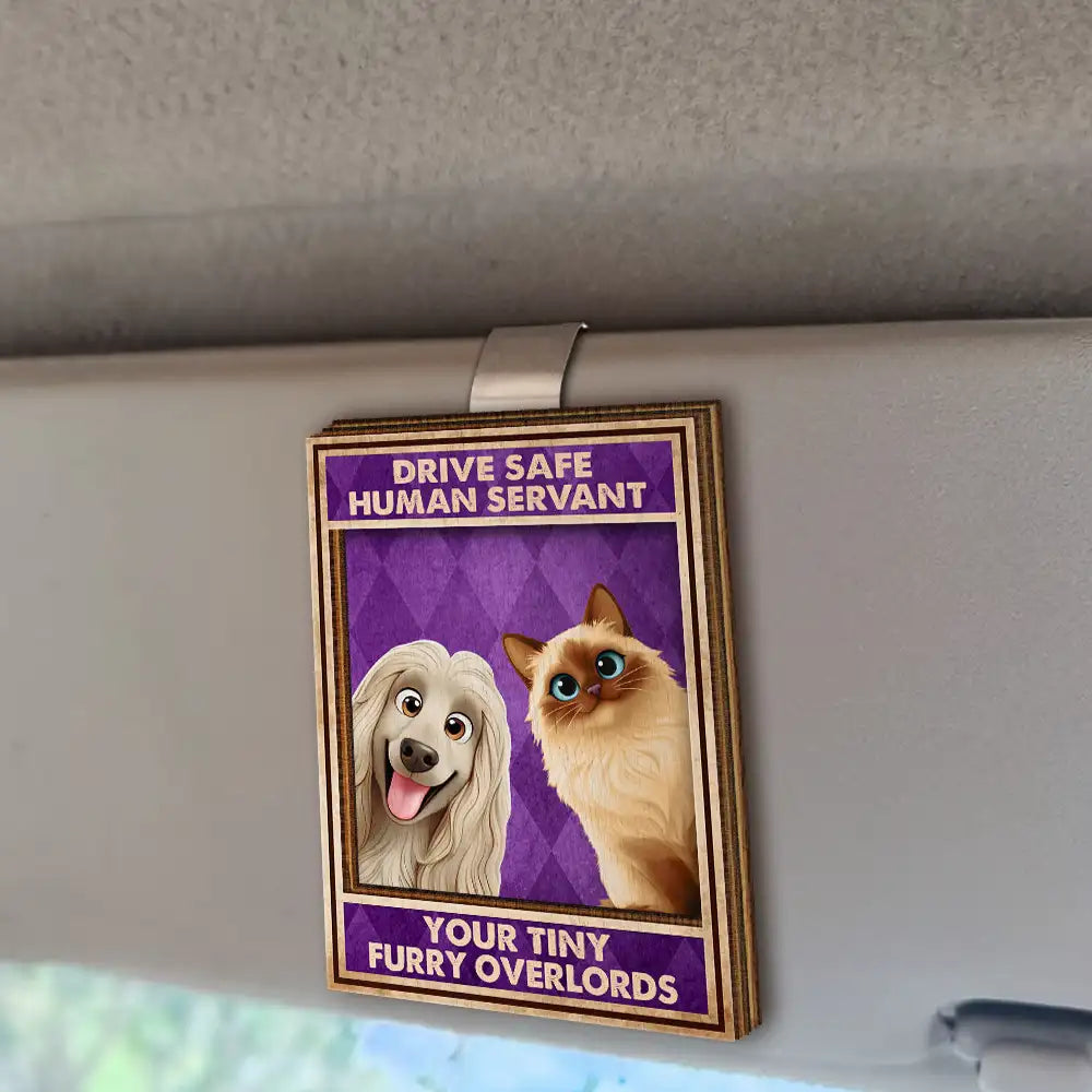 Dog Lovers,Pet Lovers,Cat Lovers,Funny - Drive Safe We’re Waiting At The Door Dog Cat Vintage - Personalized Custom Shaped Car Visor Clip