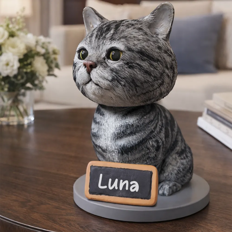 Pet Lovers,Pet Mom,Pet Dad,Cat Lovers,Cat Mom,Cat Dad,Dog Lovers,Dog Mom,Dog Dad,Happy - Custom Pet Bobblehead Full Body Figurine With Nameplate For Pet Moms Pet Dads - Personalized Bobblehead