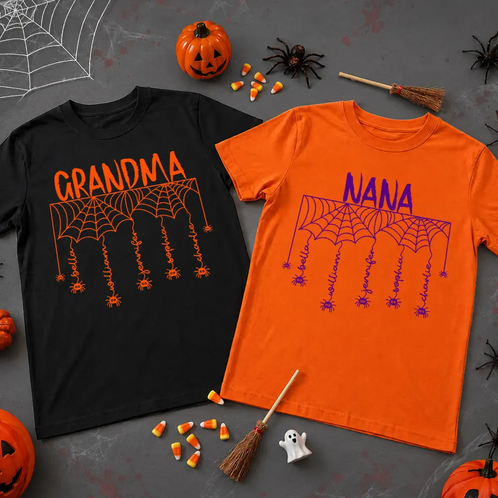 Adorable,Gift For Grandma,Halloween,Custom Text - Spooky Grandma Grandkids' Names - Personalized T Shirt