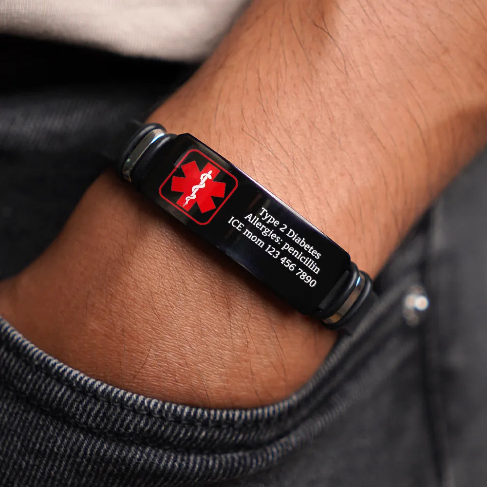 Gift For Mother,Gift For Father,Gift For Grandparents,Love - Emergency Medical Alert Band - Personalized Engraved Bracelet