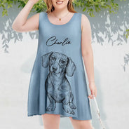 Custom Photo,Beach,Art Design,Summer,Pet Lovers,Playful,Photo - Pencil Sketch - Remove BG - Custom Photo Pencil Sketch Woman Dog Cat Funny Portrait - Personalized Sleeveless Tank Dress