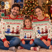 Christmas, Family, Happy, Vector - Matching Christmas Gift For Family - Personalized Member Names Holiday Unisex Ugly Sweater