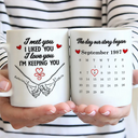 Top Market,Wedding Anniversary,Old Couples,Romantic,Gift For Couples,Calendar - Calendar Couple Holding Hands I Met You Liked You Love You 3D Inflated Effect - Personalized White Edge-to-Edge Mug