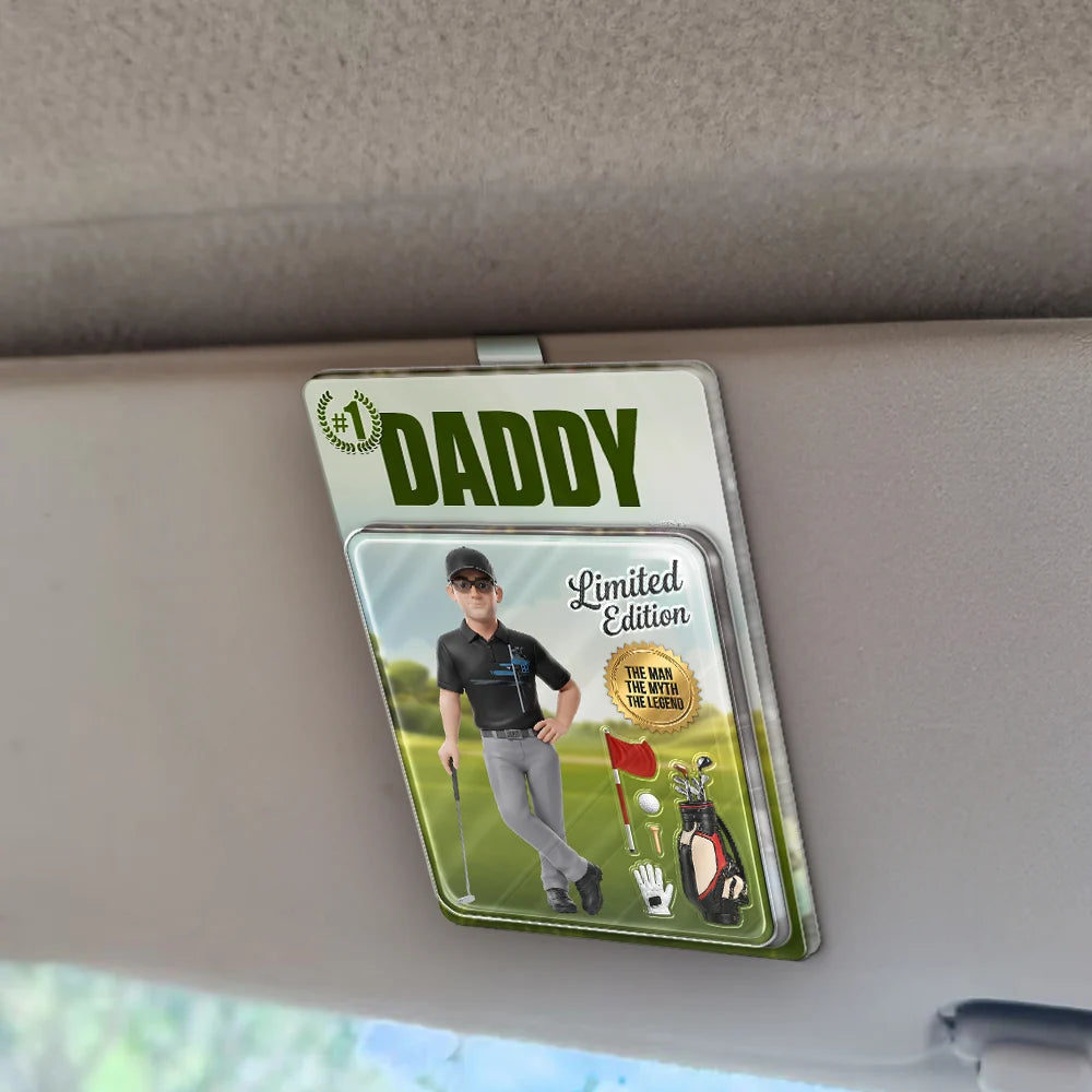 Custom Photo,Art Design,Gift For Father,Sport Dad,Golf,Playful,Photo - Toybox Figure - Custom Photo Toybox Figure Golf Dad Grandpa Limited Edition - Personalized Custom Shaped Acrylic Car Visor Clip