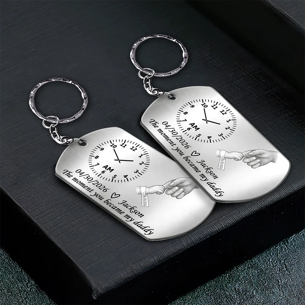 New Dad,New baby,Gift For Father,Happy,Vector,Adorable - The Moment You Became My Dad - Personalized Aluminum Keychain