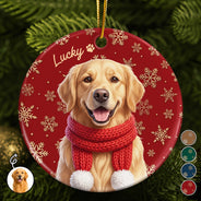 Art Design,Christmas,Custom Photo,Indoor Decor,Pet Lovers,Photo - Christmas Accessories 3D Cartoon Pet,Playful - Christmas Gift For Dog Cat Lovers - Personalized Custom Photo Snowflake Pet Portrait And Name Circle Ceramic Ornament