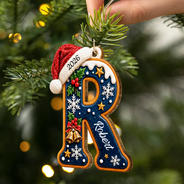 Sentimental,Christmas,Family,Icon - Custom Name Christmas Santa Hat Initial Letter Gift For Family - Personalized Custom Shaped Wooden Ornament