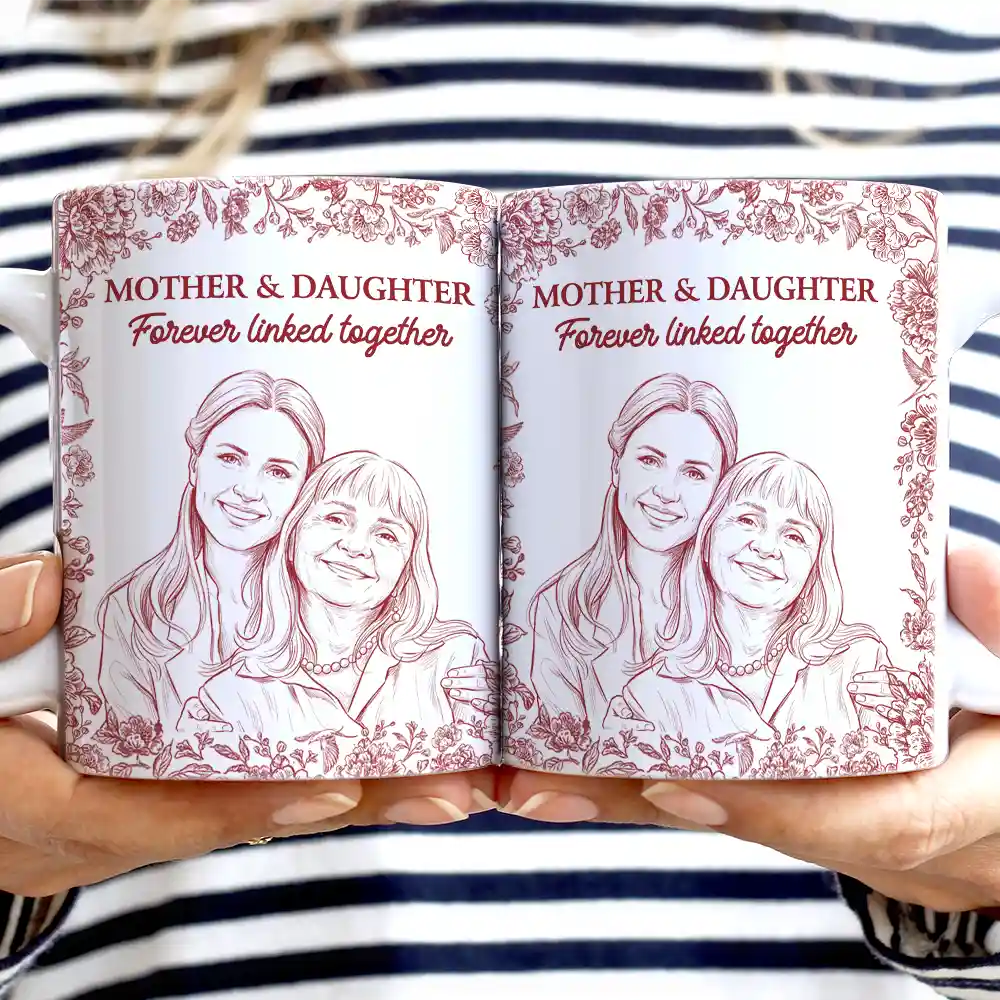 Custom Photo,Gift For Mother,Mom - Daughters (Adult),Happy - Custom Photo Pencil Sketch Grows Up To Be Your Best Friend - Personalized White Edge-to-Edge Mug