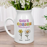 Gift For Grandma,Love,Happy - Grandma Garden Where Love Grow 3D Effect Birth Flower - Personalized Ceramic Flower Vase