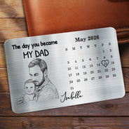 Custom Photo,New Dad,New Mom,New baby,Gift For Father,Non-Eng,Photo - Pencil Sketch,Calendar,Adorable - Custom Photo Pencil Sketch Calendar The Day You Became My Mom Dad - Personalized Aluminum Wallet Card