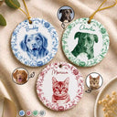 Art Design, Christmas, Cozy, Pet Lovers, Photo - Porcelain Art Style - Custom Photo Single-Color Watercolor Loving Dog Cat Pet Portrait - Personalized Circle Ceramic Ornament