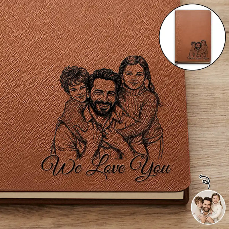Gift For Father,Gift For Grandpa,Non-Eng,Photo - Pencil Sketch (Bold),Proud - Custom Photo Bold Sketch Best Dad Grandpa Ever Family Portrait - Personalized Leather Journal