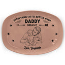 Gift For Father,Custom Photo,Grilling,Art Design,Proud,Photo - Pencil Sketch - Bold - Custom Photo Bold Sketch Everything Tastes Better When Grandpa Daddy Grills It - Personalized Plate
