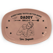 Gift For Father,Custom Photo,Grilling,Art Design,Proud,Photo - Pencil Sketch - Bold - Custom Photo Bold Sketch Everything Tastes Better When Grandpa Daddy Grills It - Personalized Plate