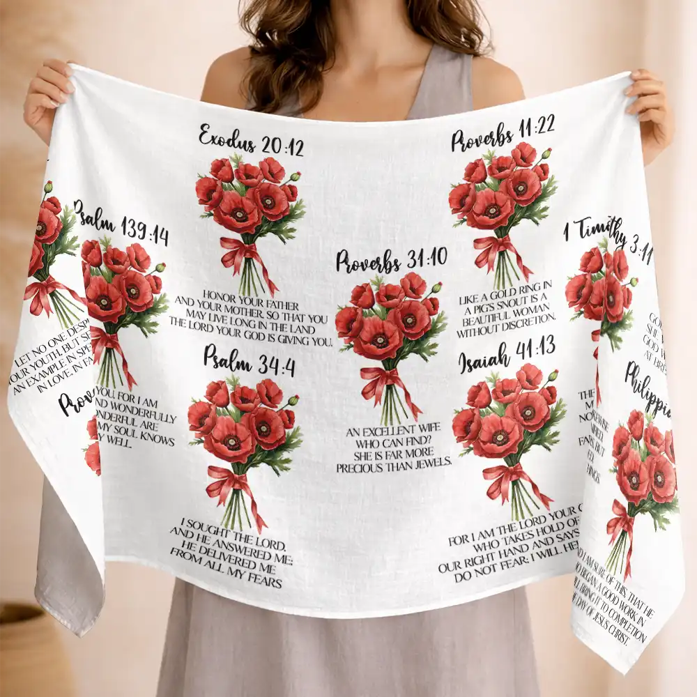 Gift For Women,Gift For Mother,Gift For Grandma,Happy - Watercolor Birth Flower Bible Verses For Woman - Personalized Lightweight Soft Shawl