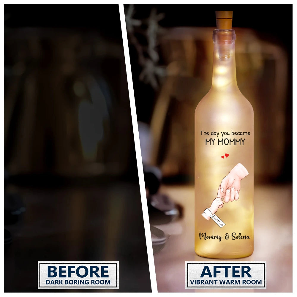 New Dad,New Mom,New baby,Gift For Father,Gift For Mother,Happy,Non-Eng,Calendar - Calendar The Day You Became My Dad Mom Holding Hands - Personalized Bottle Light