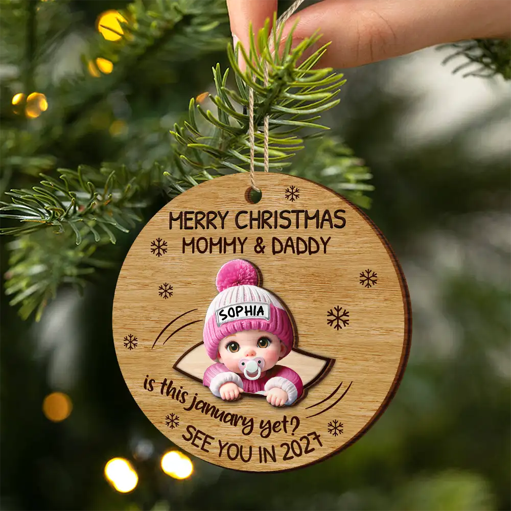 Baby Expecting Christmas On The Inside See You In - Personalized 2-Layered Wooden Ornament