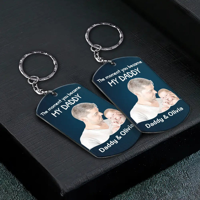 Custom Photo,Gift For Father,New Dad,New baby,Non-Eng,Photo - Watercolor (remove BG),Time-to-Clock,Adorable - Custom Photo Realistic Watercolor Art The Moment You Became My Dad - Personalized Aluminum Keychain