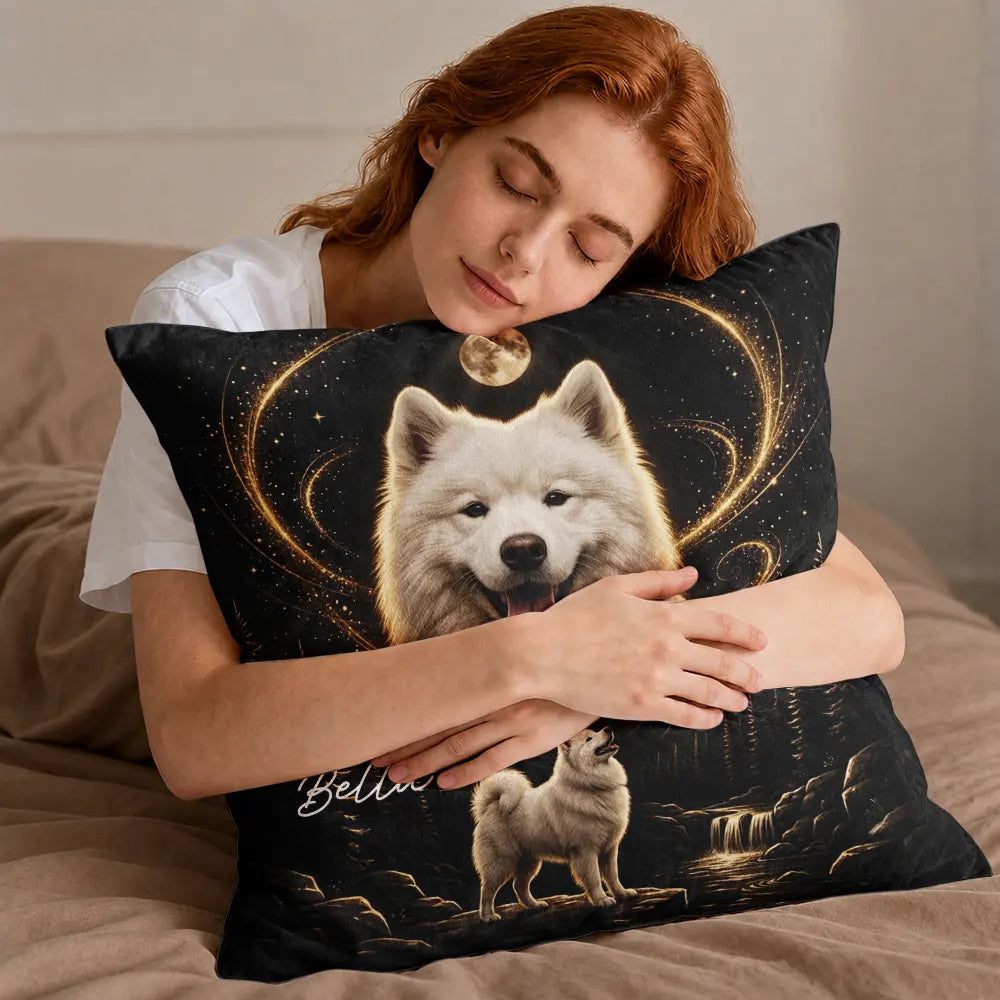 Art Design,Custom Photo,Indoor Decor,Pet Lovers,Photo - Moon Pet ,Playful - Gift For Dog Lovers - Personalized Custom Photo Moonlight Night Sky Portrait Pillow