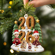3D Effect Christmas Sitting Family - Personalized Custom Shaped Wooden Ornament