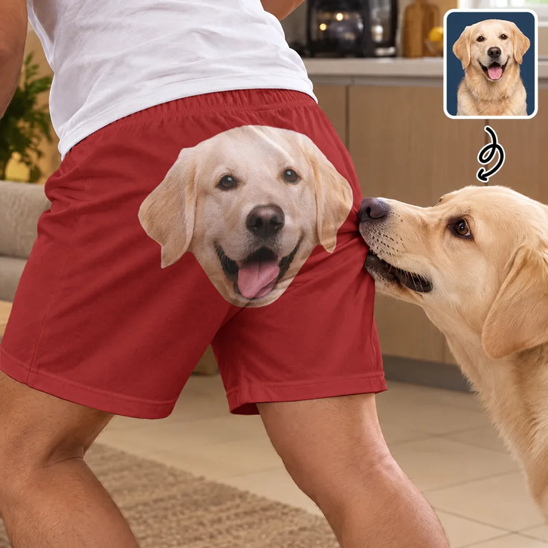 Pet Dad,Gift For Father,Humorous,Custom Photo,Pet Lovers,Cut-Face Photo - Custom Photo Funny Dog Pet Face Gift For Husband Boyfriend - Personalized Casual Shorts