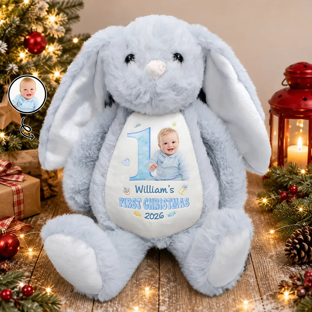 Custom Photo Cartoon Portrait Baby First Birthday Christmas Easter - Personalized Soft Toy Bunny