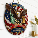 Family,Happy,America 250th,Independence Day,Top Market - 3D Effect Stars Stripes & Flowers 250 Years Of Freedom - Personalized Custom Shaped Wood Sign