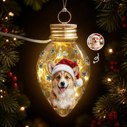 Art Design,Christmas,Custom Photo,Dog Lovers,Pet Lovers,Photo - Oil Painting,Playful - Christmas Gift For Dog Lovers - Personalized Custom Photo & Name Pet Dog Portrait With Holly Snowflake Poinsettia Chili Bulb LED Light