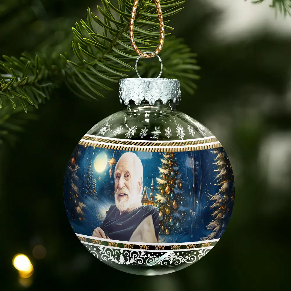 Family,Christmas,Love - Custom Photo Vintage Memorial Christmas Winter Scene - Personalized Ball Ornament