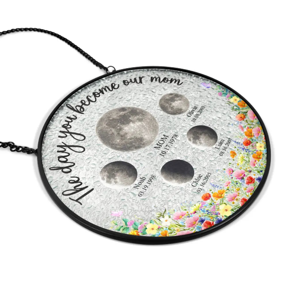 Gift For Mother,Gift For Grandma,Love - Moon Phase We Love You To The Moon And Back - Personalized Stained Glass Window Hanging Suncatcher