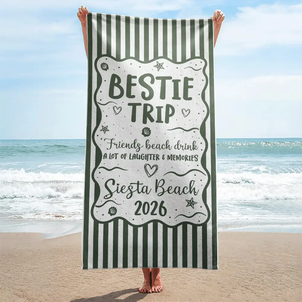 Gift For Bestie,Beach,Family,Happy,Icon - Girls Trip Family Trip On Vacation - Personalized Beach Towel