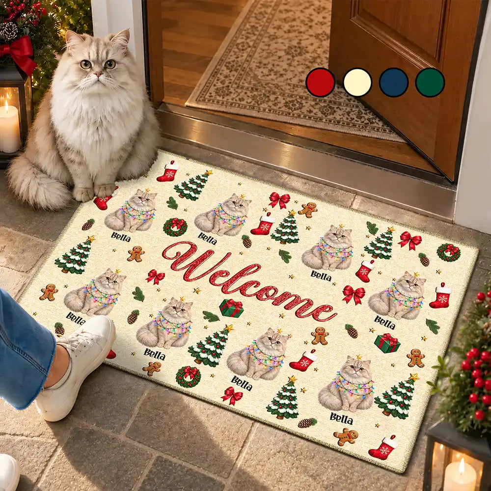 Art Design,Christmas,Custom Photo,Gift For Mother,Gifts For Her,Happy,Pet Lovers,Pet Mom,Photo - Christmas Accessories 3D Cartoon Pet - Christmas Decor Gift For Pet Lovers - Personalized Custom Photo Merry Woofmas Doormat