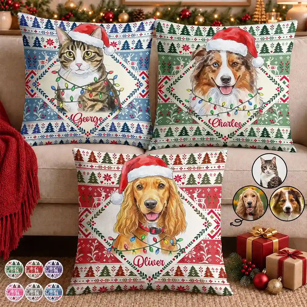 Art Design,Christmas,Custom Photo,Happy,Pet Lovers,Photo - Christmas Accessories 3D Cartoon Pet - Christmas Gifts For Pet Mom - Personalized Custom Photo Portrait Pillow