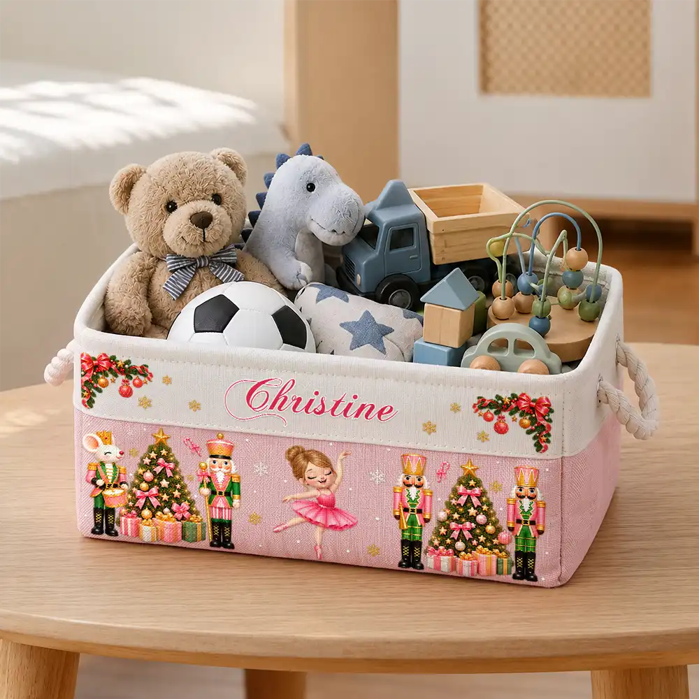 Christmas,Confident,Gift For Children,Gift For Daughter,Gifts For Her,Top Market,Vector - Christmas Gift For Kids Girls - Personalized Name Nutcracker Ballerina Christmas Storage Basket