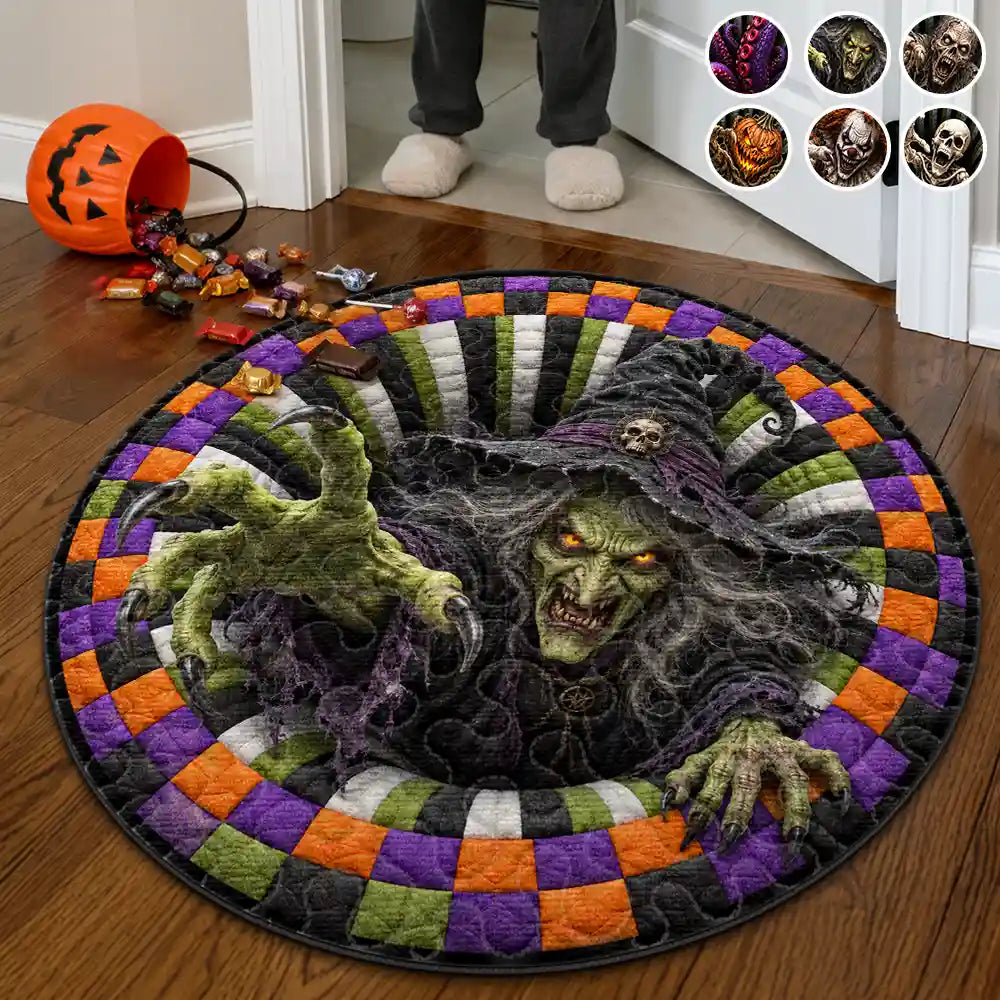 Top Market,Humorous,Halloween,Gift For Yourself,Icon - Halloween 3D Effect Skeleton Witch Horor Vortex Quilted Doormat - Personalized Custom Shaped Rug