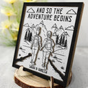 Gift For Couples,Gift For Husband,Old Couples,Gift For Wife,Gift For Boyfriend,Gift For Girlfriend,LGBT,Love - Adventure Partners For Life - Personalized 2-Layered Wooden Plaque With Stand