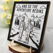 Gift For Couples,Gift For Husband,Old Couples,Gift For Wife,Gift For Boyfriend,Gift For Girlfriend,LGBT,Love - Adventure Partners For Life - Personalized 2-Layered Wooden Plaque With Stand